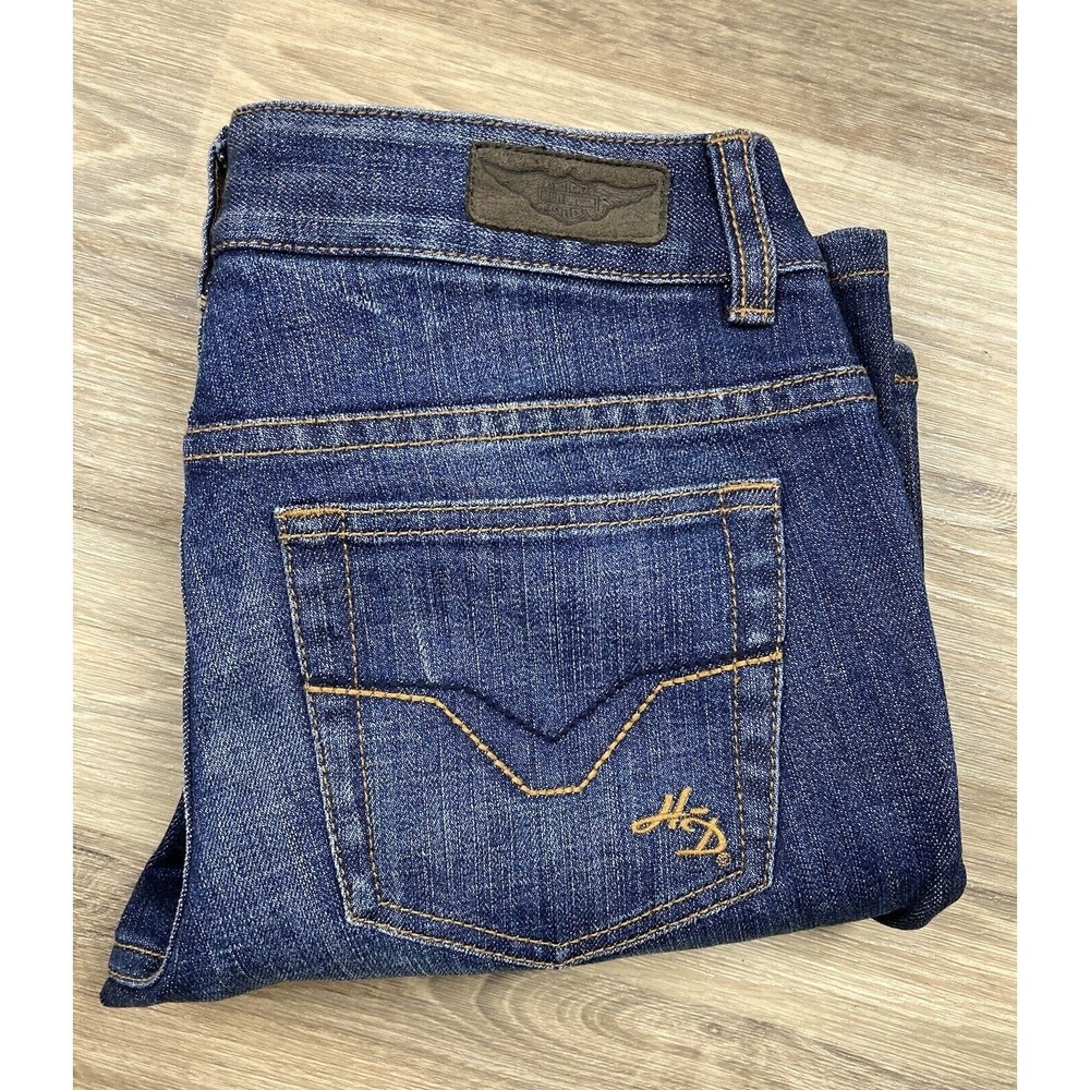Harley Davidson Womens Boot Cut Med Wash Blue Jeans Size 2 Petite
